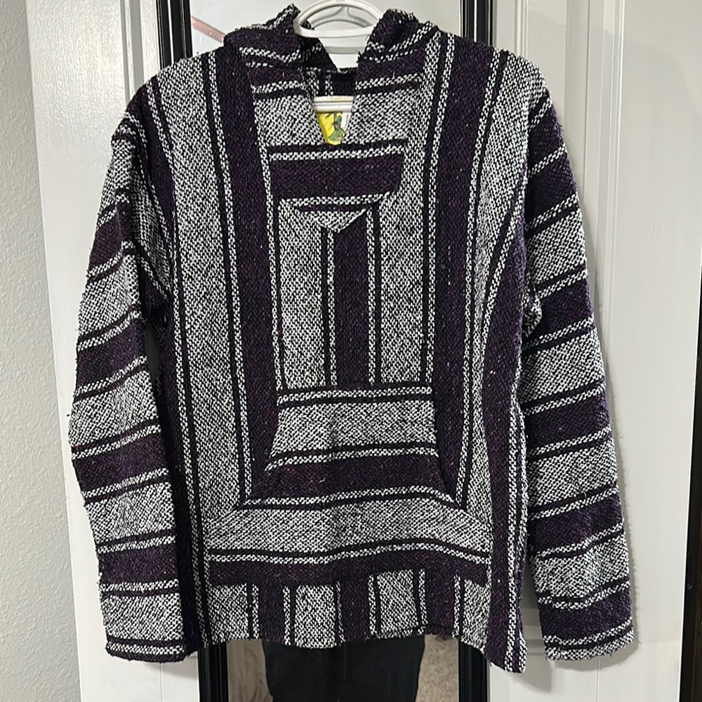 Men's Purple, Black & White Striped Sweater